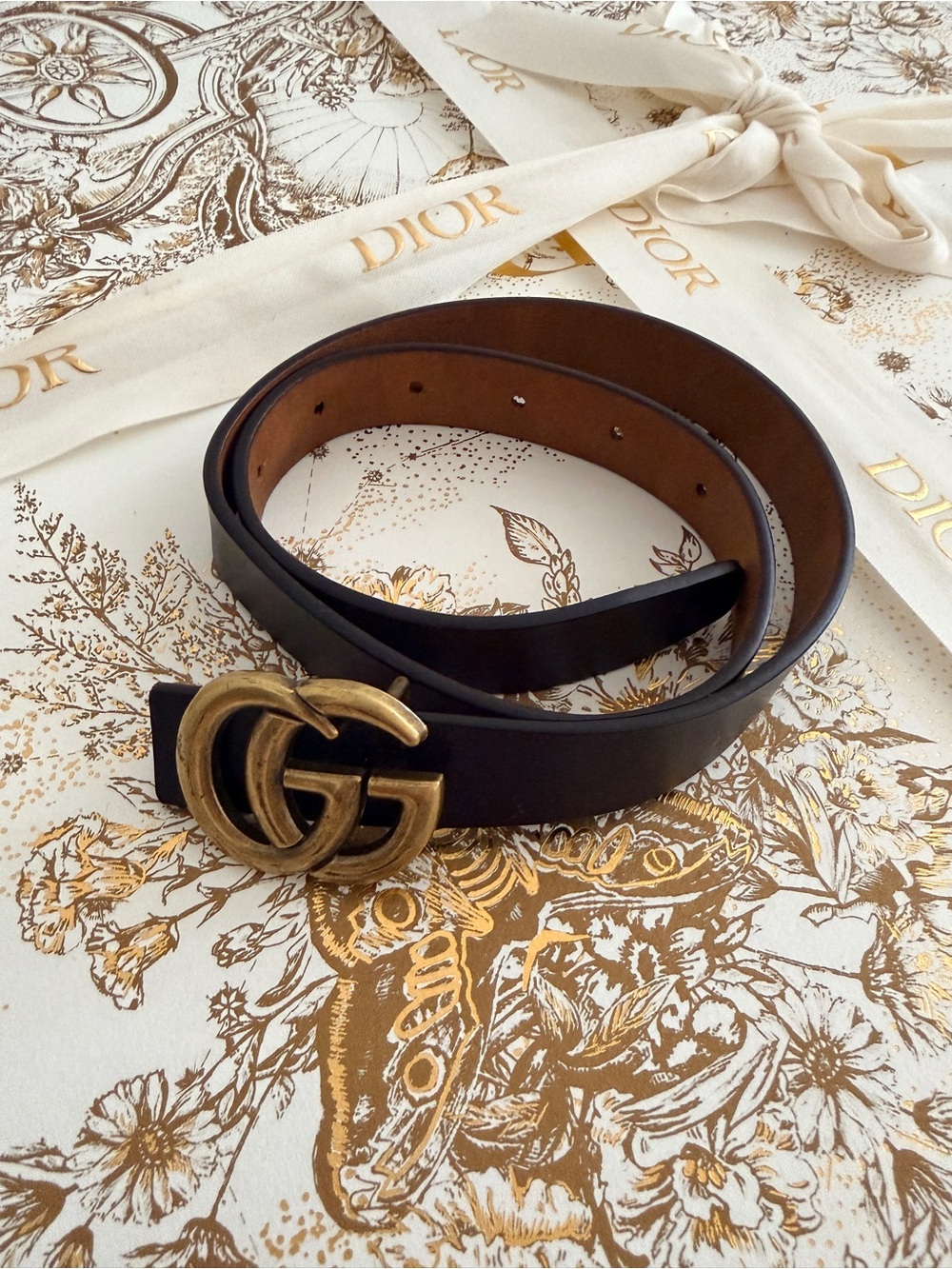 Gucci Black Leather Belt with Gold Double G Buckle